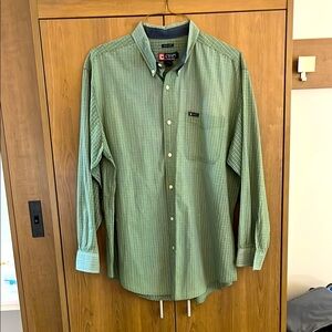 Chaps men’s extra large shirt, easy care, checked green and white button down